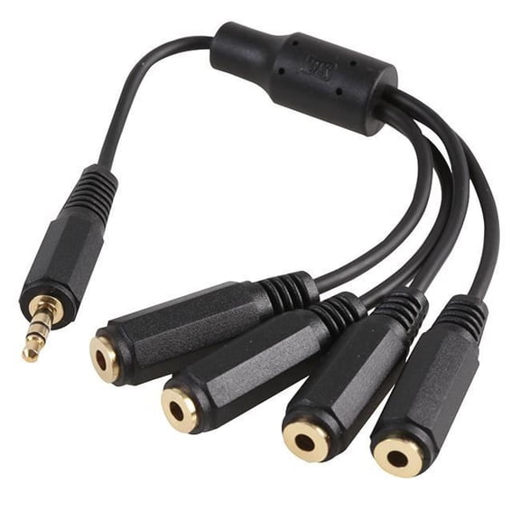 PRO SIGNAL - 3.5mm Stereo Jack Plug to 4x Sockets Lead, 150mm Black