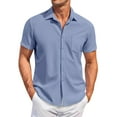 thumbnail image 2 of Huresd Men's Wrinkle Free Untucked Cuban Shirt Business Casual Button Down Shirts Short Sleeve Solid Color Shirt Blue L, 2 of 5