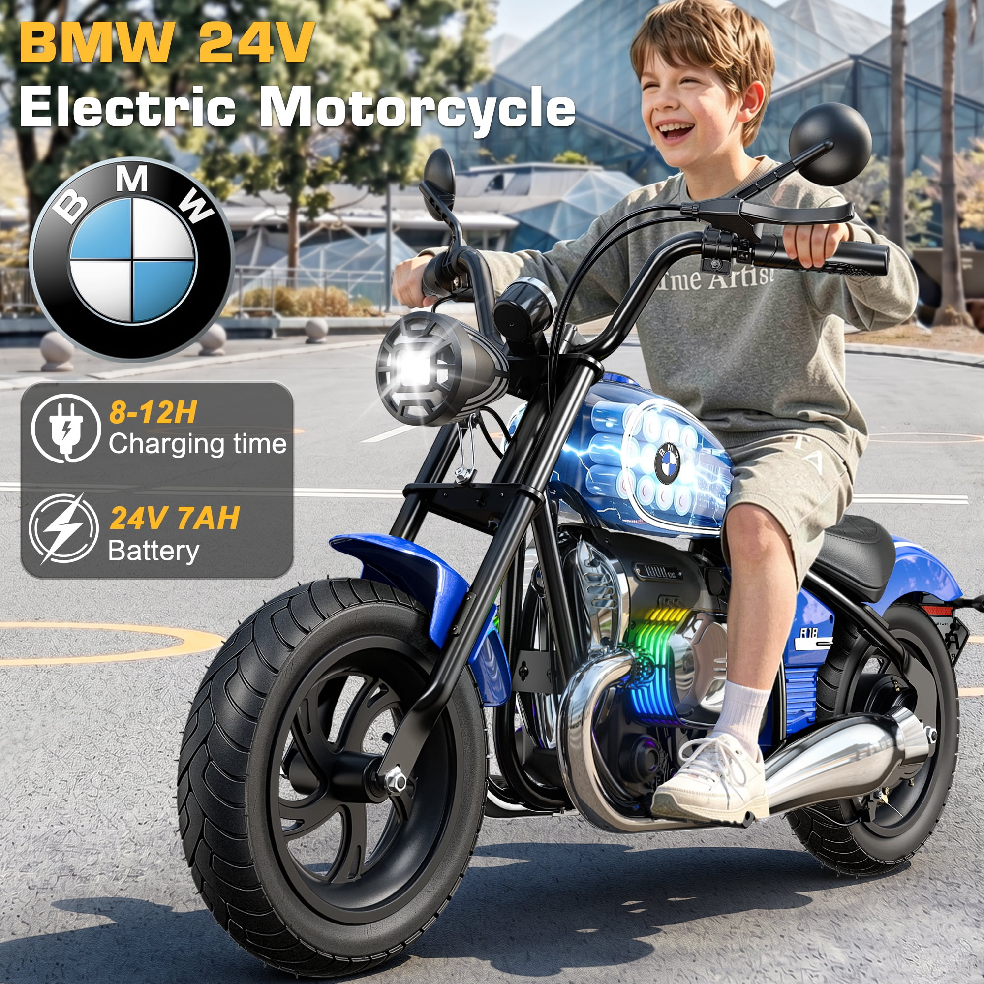 East doll BMW licensed Electric Motorcycle for Kids, 24V Ride on Toy for Big Kids 6-12, 300W Power Motor, Up to 13.05MPH & 12 Miles Range, Lights & Music, Electric Car for Kids, Black