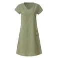 thumbnail image 4 of SDNall Summer Dresses for Women 2024 V-Neck Solid Short Sleeve Cotton and Linen Dress Casual Dresses, 4 of 9