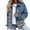 Blue, variant on Women's Denim Jacket Long Sleeve Jean Top Snow Spring Plaid Printed Casual Fall Button Jackets & Coats Fashion Western Black Large