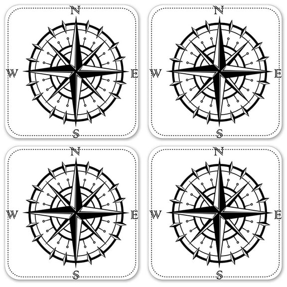 Vinyl Drink Coasters - Set of 4 - Compass