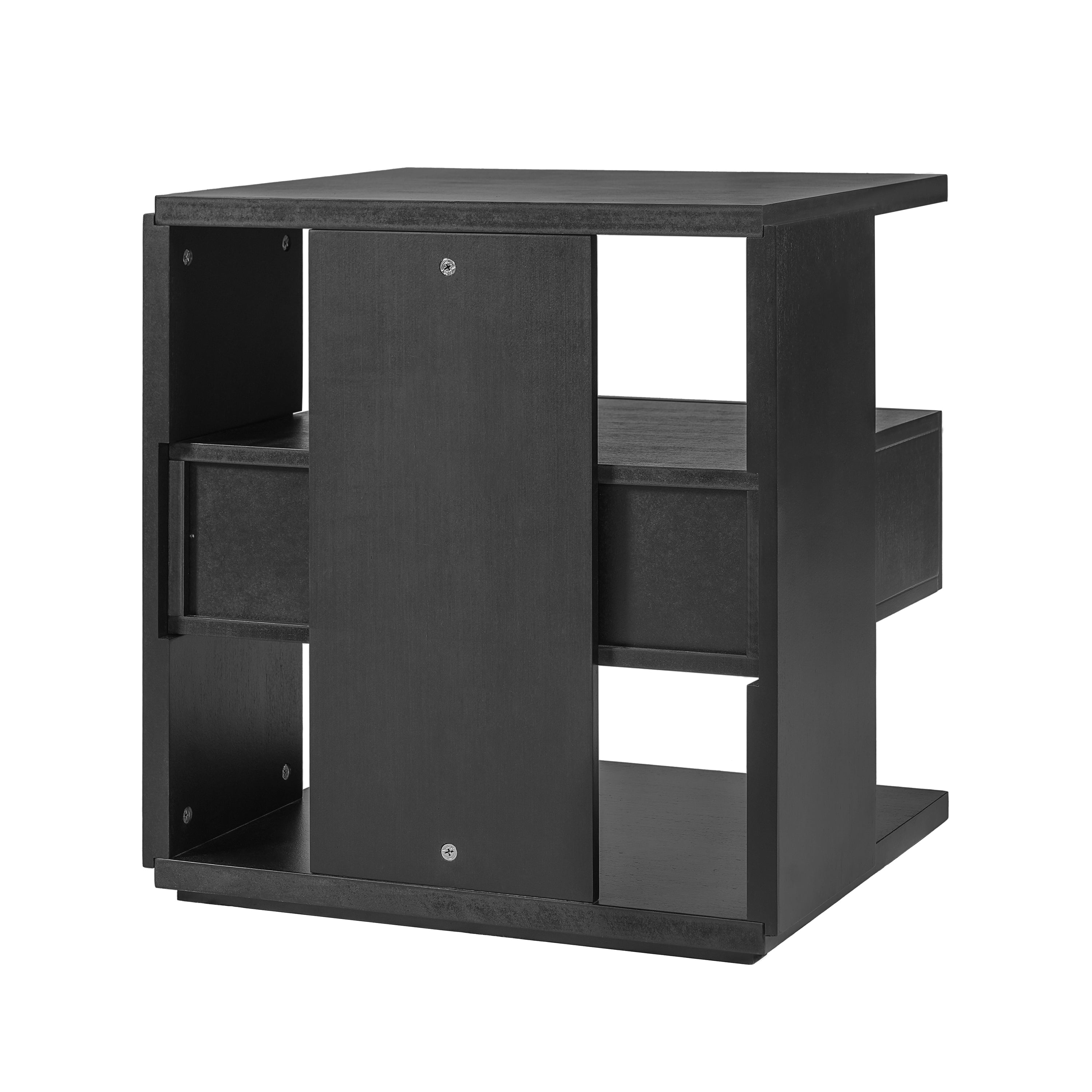 Euroco Modern Floating Nightstand with Drawer, Wood Bedside Table with 3-Tier Open Storage Shelves ,Unique C-Shape End Table for Bedroom,Living Room,Space-Saving,Black