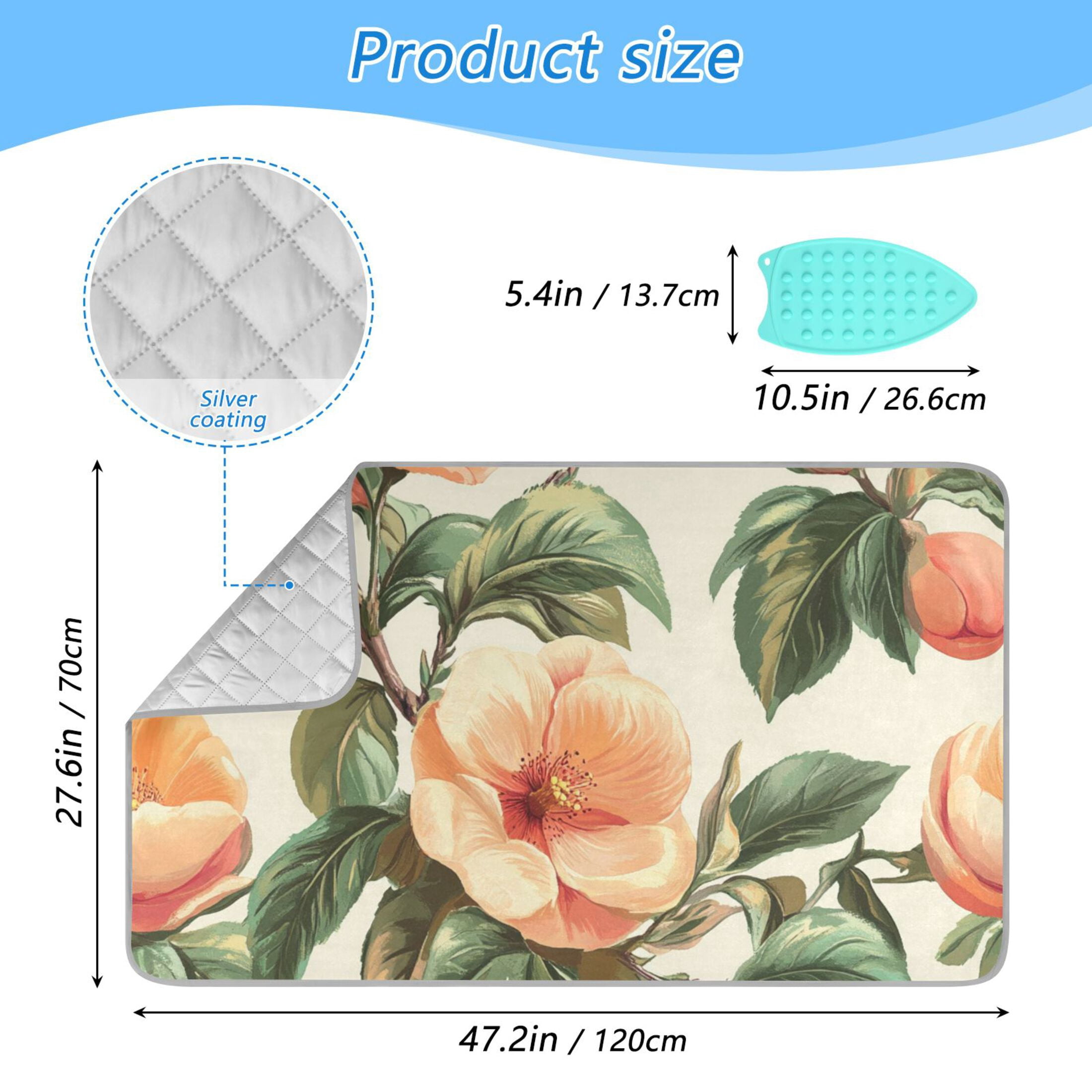 Fresh Peaches Leaves Peach Blossom Ironing Mat Blanket Portable Travel Ironing Pad Heat Resistant Pad 47.2" x 27.6”