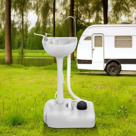 DWVO Portable Sink With Rolling Wheels and 17L Wash Basin Stand for Outdoor Camping