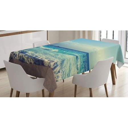 

Tropical Island Tablecloth Ocean Waves on Seychelles Beach at the Sunset Time Skyline Rectangular Table Cover for Dining Room Kitchen Decor 52 X 70 Turquoise Sky Blue Umber by Ambesonne