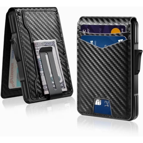 Men's Pop up Wallet with ID Window, RFID Blocking, 10 Cards Capacity, Carbon Fiber