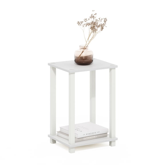 Furinno Simplistic Toolless Assembly Side Table, White 2-Tier End Table, Open Shelf Night Stand, Bedside Table for Living Room, Bedroom, Home Office, Plain White/White