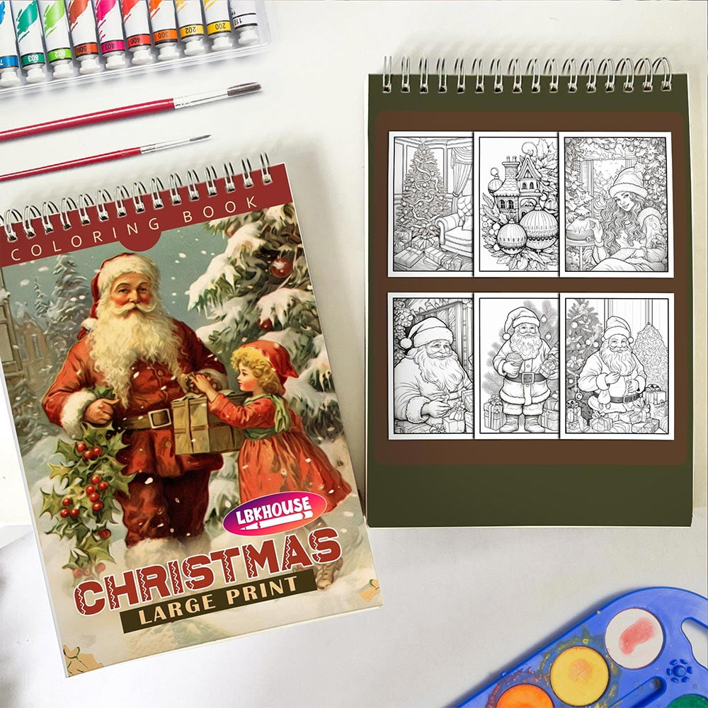 LBKHOUSE Large Print Christmas Coloring Book Spiral Bound for Adults, Premium Cover