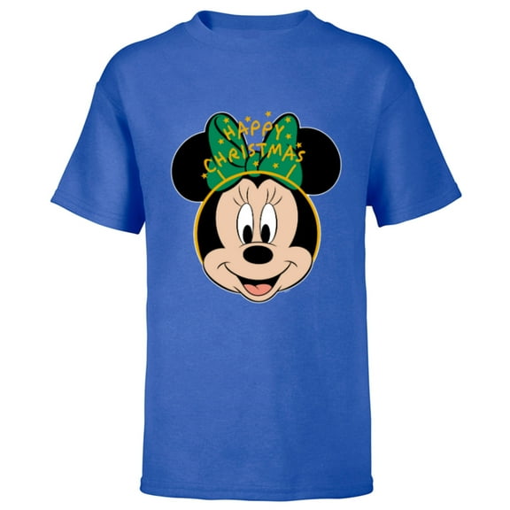 Disney Minnie Mouse Happy Christmas Holiday Headband - Short Sleeve T-Shirt for Kids - Customized-Royal