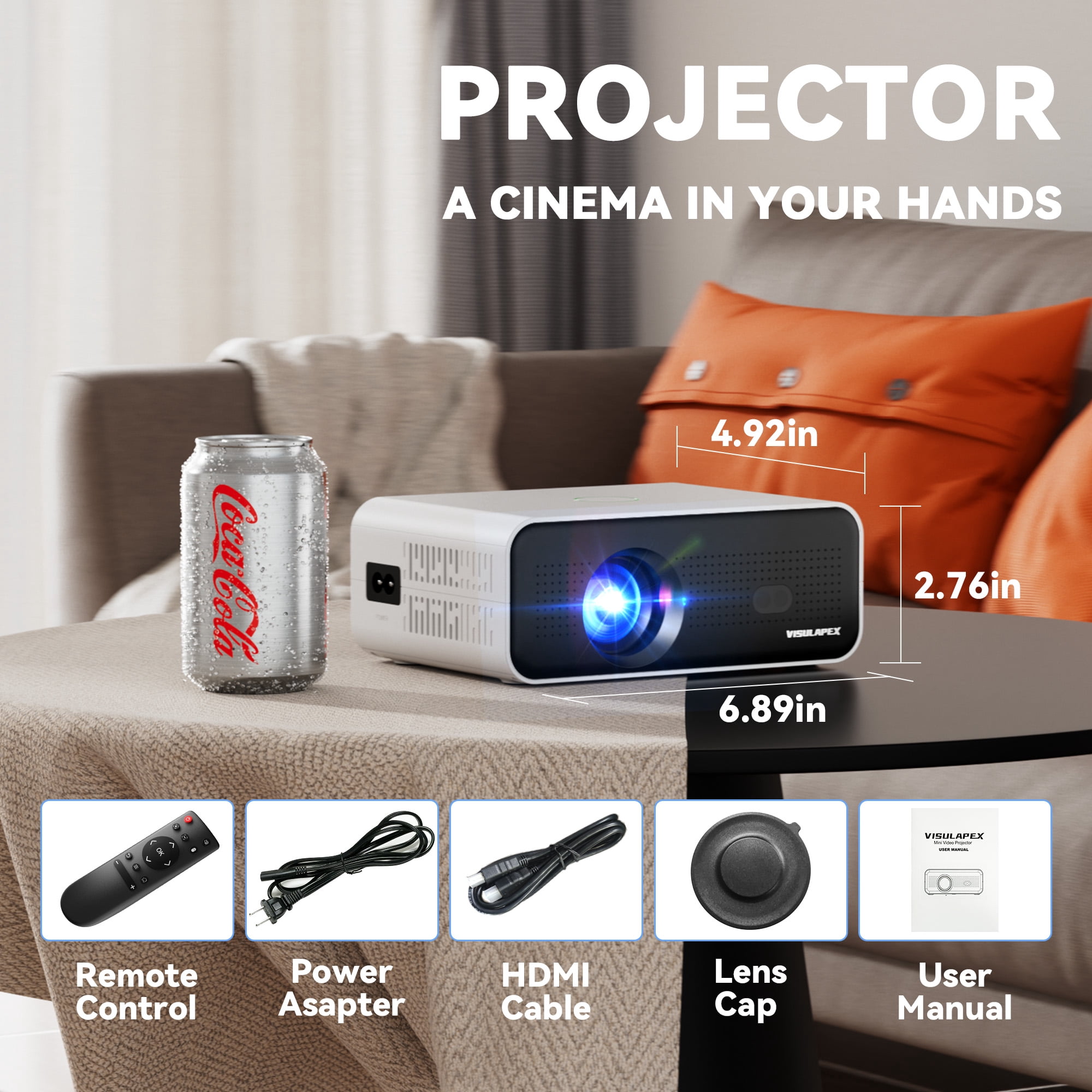 Visulapex Projector with Wifi and Bluetooth, Mini Projector HD 1080P Support, 12000LM Portable Outdoor Movie Projector for HDMI, Phone, USB