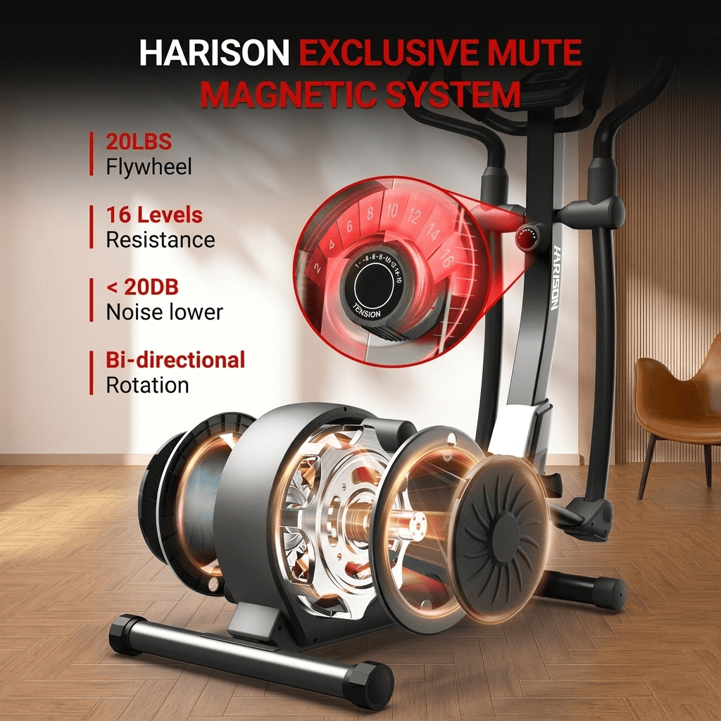 HARISON Light-Commercial Elliptical Machine for Home Use with Resistance, 350lb Capacity Front Drive Elliptical Trainer with 16-Level Magnetic Resistance and HARISON App