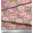 thumbnail image 3 of Soimoi Purple Cotton Voile Fabric Leaves & Peony Floral Printed Craft Fabric by the Yard 56 Inch Wide, 3 of 3