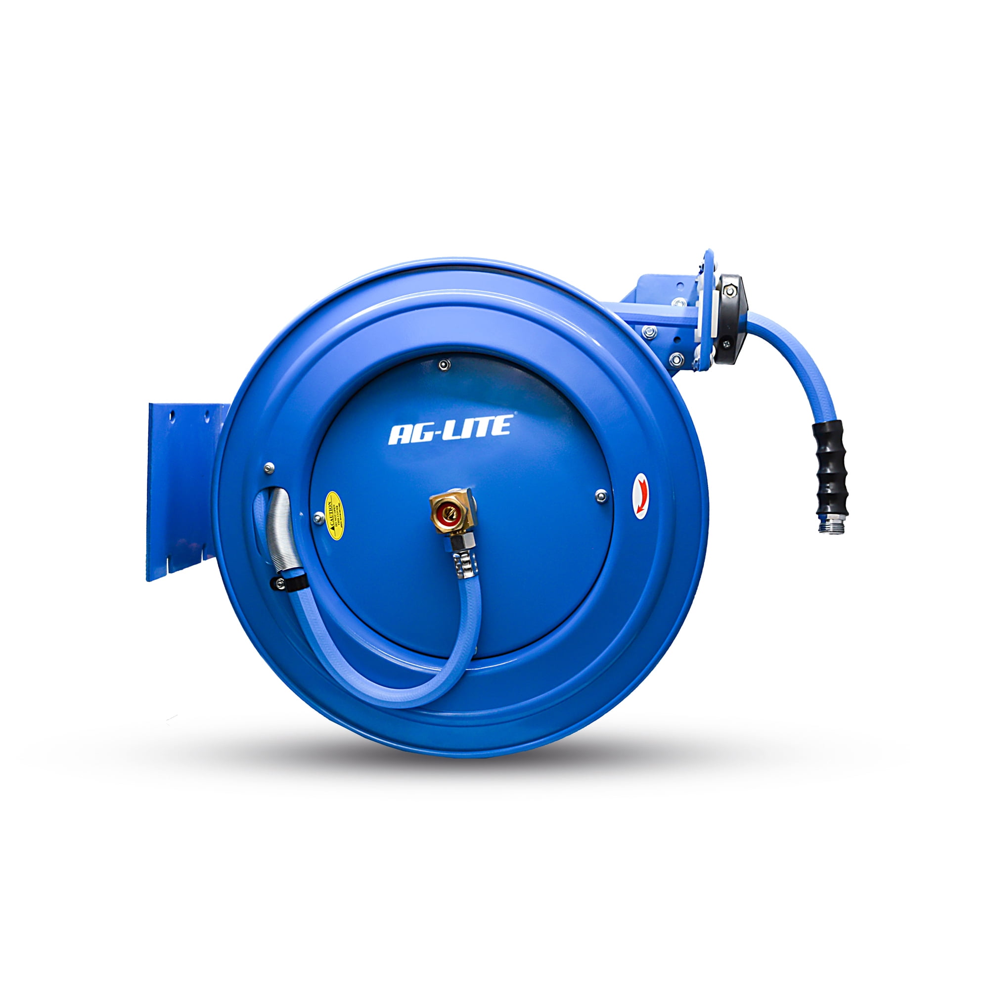 AG-Lite Heavy Duty Water Hose Reel 1/2" x 50 ft, Steel Auto Rewind Reel with Rubber Hose, 150 PSI, Wall Mount, Brass Fittings, UV & Abrasion Resistant, Hot Water Compatible