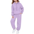 thumbnail image 2 of Girls 2 Piece Outfits Tracksuit Drop Shoulder Hoodie Half Zip Sweatshirt and Sweatpants Joggers Set with Pockets, 2 of 5