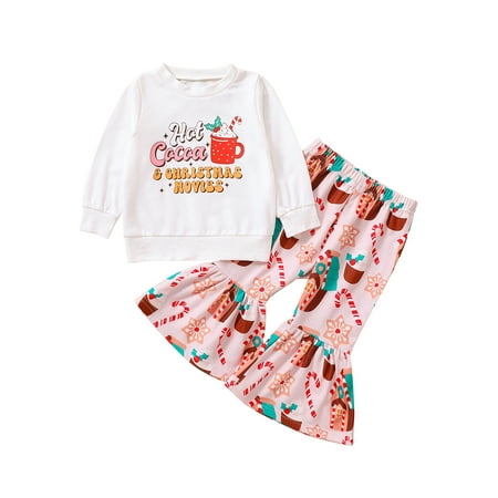 

IZhansean Toddler Baby Girls Christmas Clothes Long Sleeve Santa Claus Print Sweatshirt Tops + Flared Pants Set Pink House 18-24 Months
