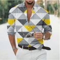 thumbnail image 1 of Camisas de estilo de moda para hombre con dobladillo geométrico estampado para exteriores, ropa de calle de manga larga con solapa y botones, camisa de diseñador de moda, 1 of 6