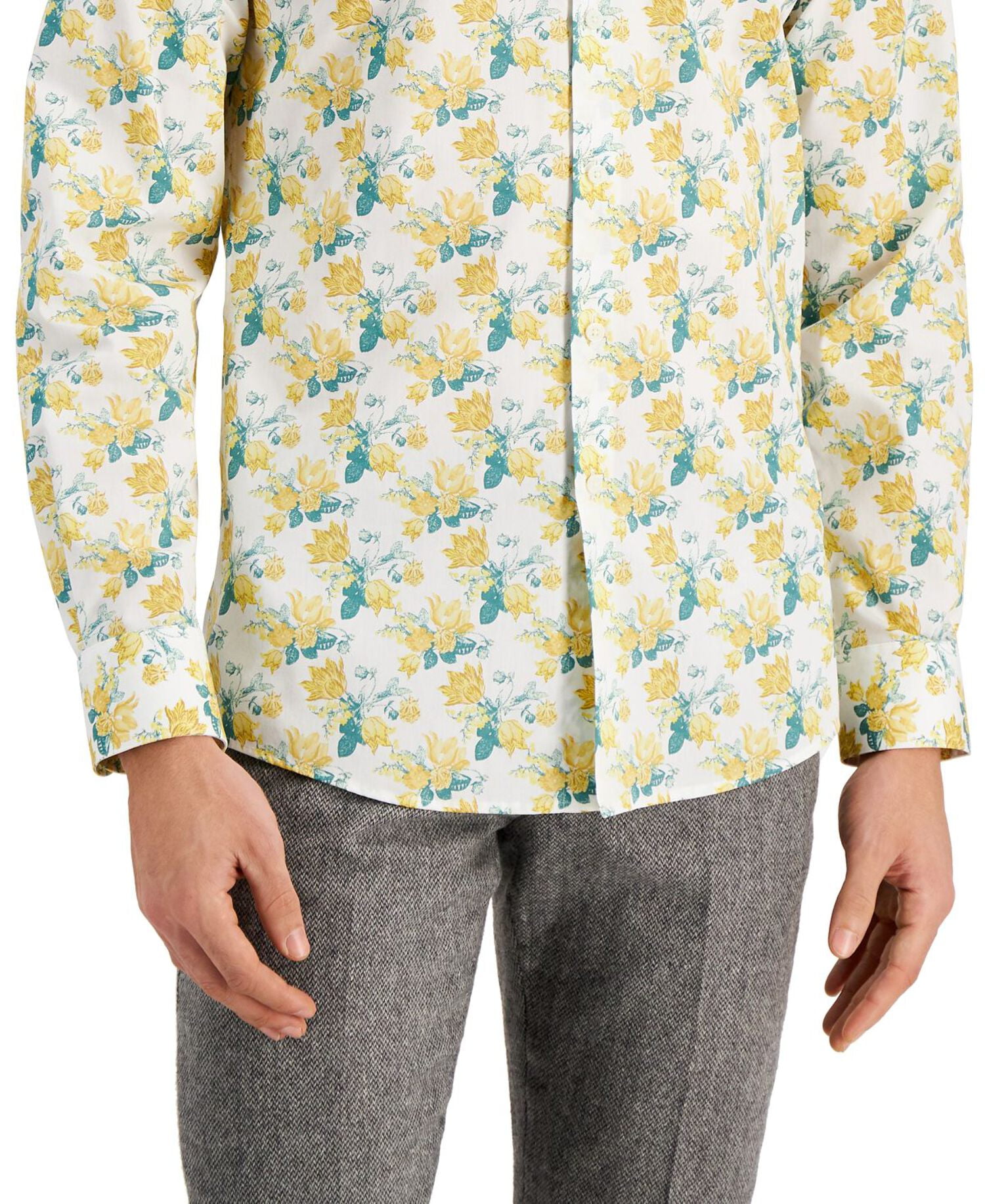 slim fit dress slacks Non-Iron Cotton Floral Dress Shirt With Contrast Trim