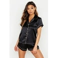 thumbnail image 4 of Womens Satin Short Pajamas Set Sleepwear Button Down Two-piece Pj Sets Flannel Loungewear, 4 of 5