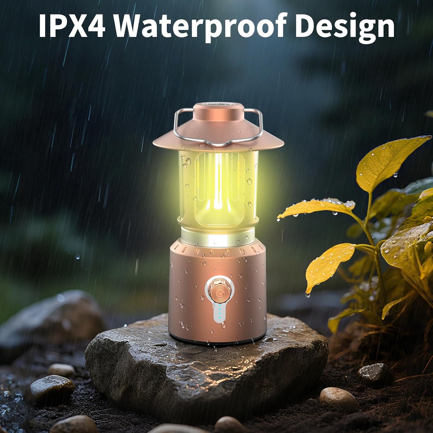 Telescopic Camping Lantern, 8000mAh Camping Lights Rechargeable with 3 Light Modes, Waterproof & Impact-Resistant Tent Lights, LED Lantern for Power Outages, Emergency, Hiking, Hurricane(Copper)