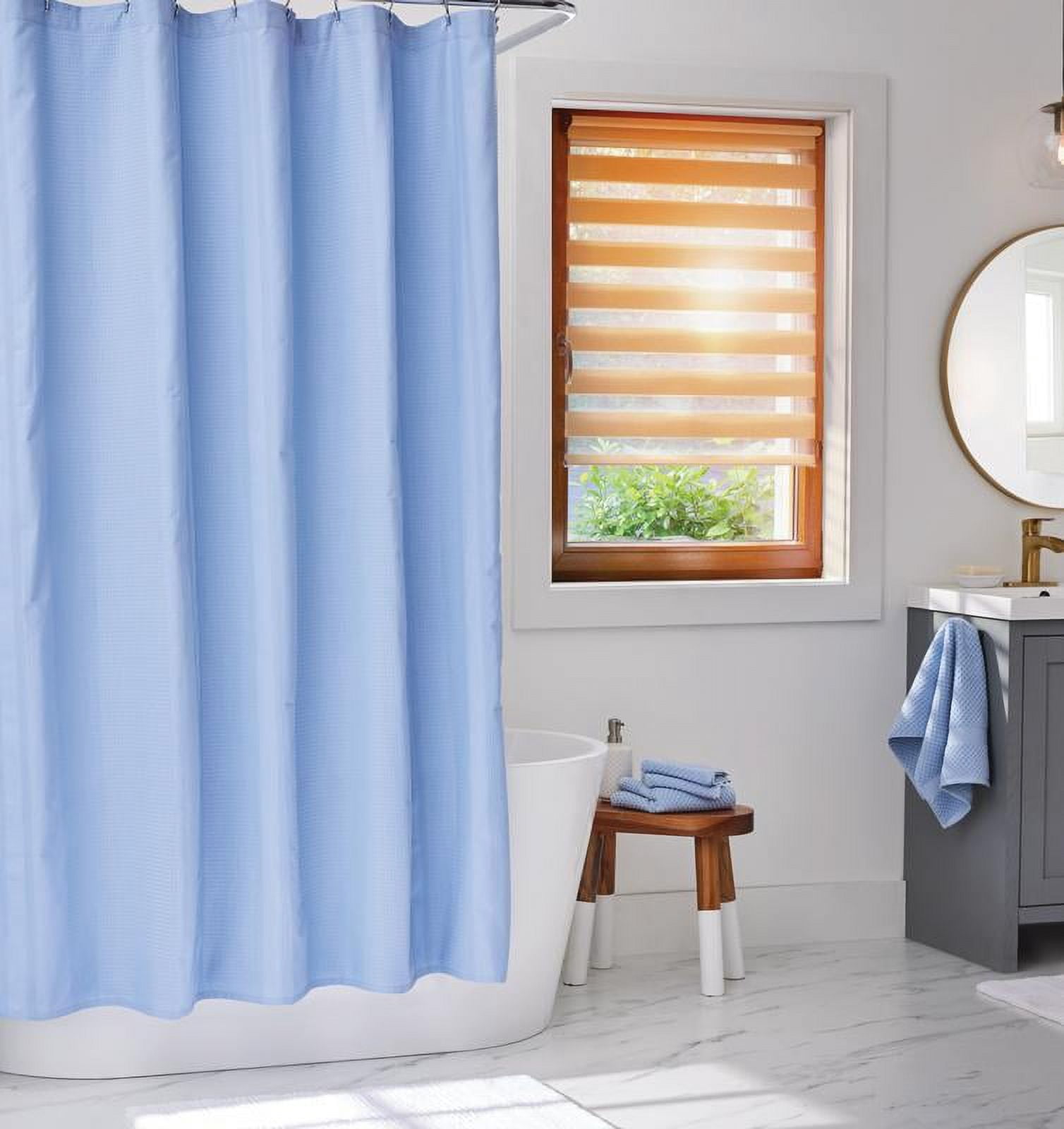 Better Homes & Gardens Blue Water Waffle Stripe Shower Curtain, 72 in x 72 in