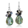 thumbnail image 1 of Ocean's Teardrops Peacock Green Abalone Freshwater Pearl Cluster Dangle Earrings, 1 of 4