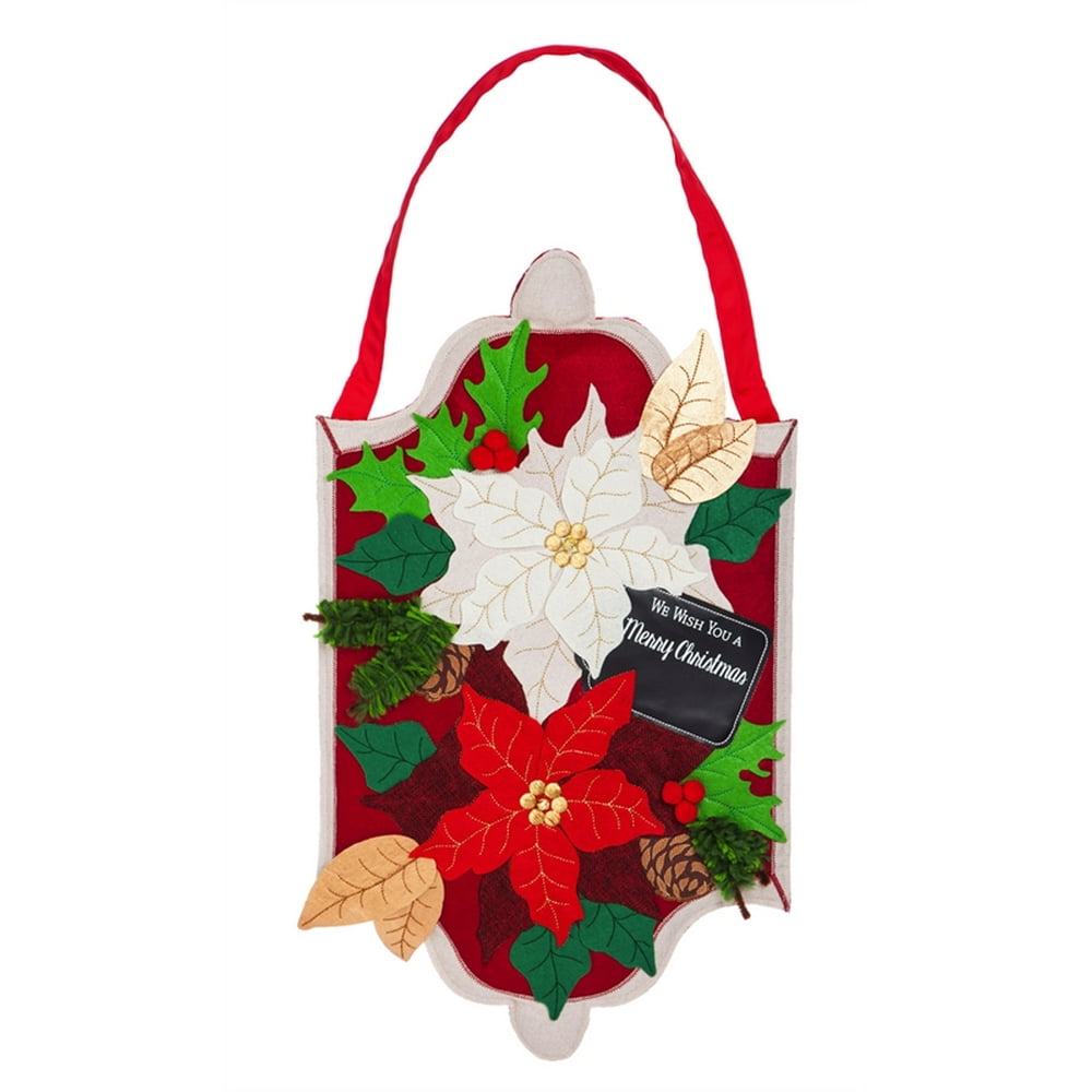 Evergreen Door Decor Holiday Poinsettias Burlap Door Decor, 23.5'' x 13