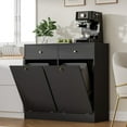 thumbnail image 2 of Trash Storage Cabinet with 2 Drawers, Double Tilt Out Trash Can Cabinet, Hidden Garbage Bin, Free Standing Laundry Sorter Organizer for Kitchen Dining Living Room, Bathroom, Black, 2 of 8