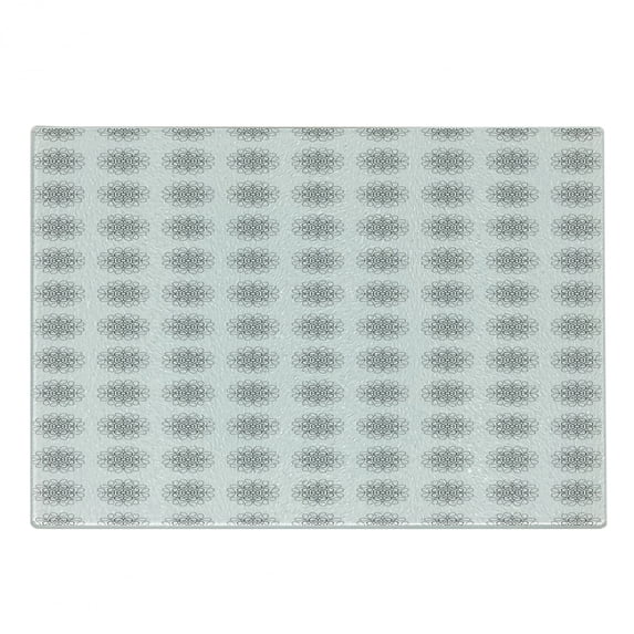 Abstract Cutting Board, Botany Inspired Monochromatic Design Line Art Motif Repeating Pattern, Decorative Tempered Glass Cutting and Serving Board, in 3 Sizes, by Ambesonne
