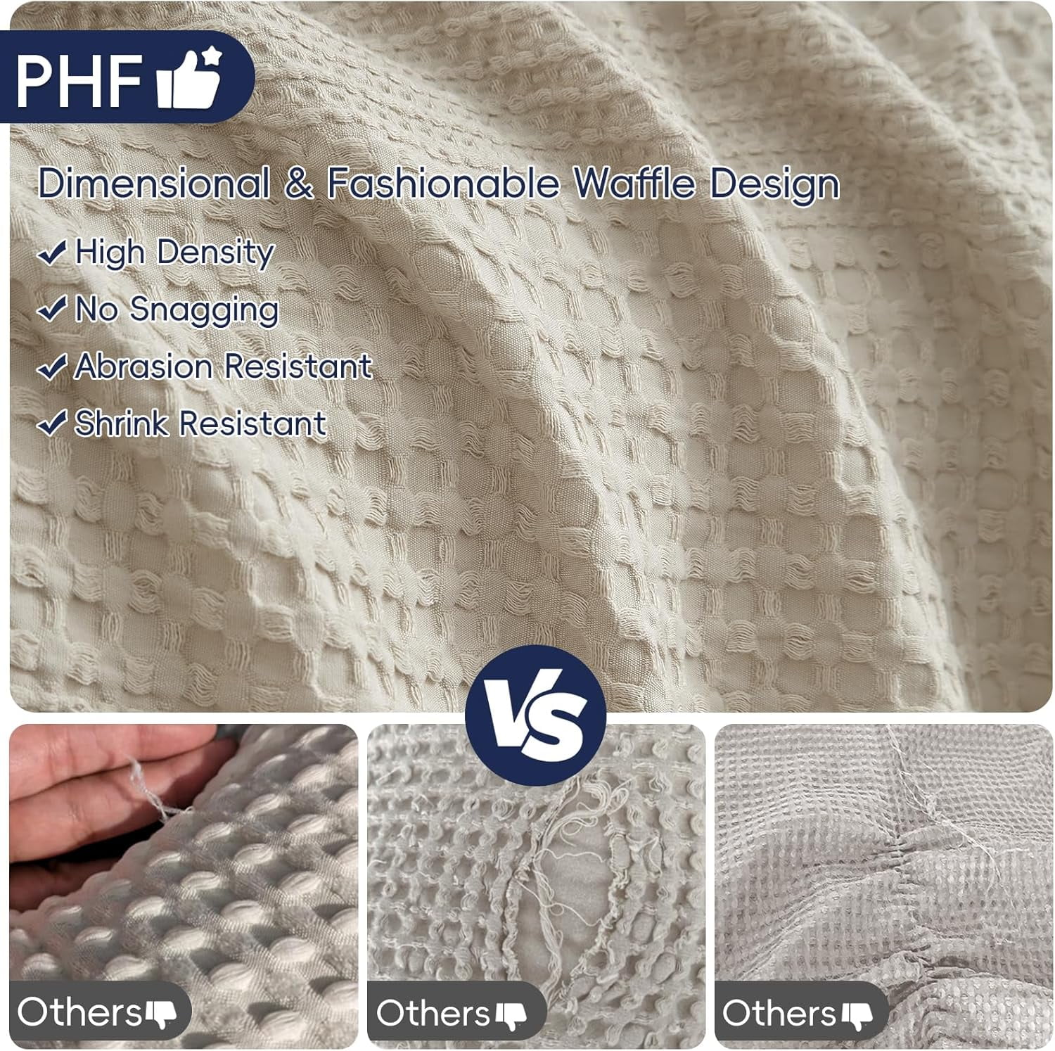 PHF Ultra Soft Waffle Weave Blanket King Size for Bed, Lightweight and Breathable Blanket, Perfect for Hot Sleepers, 104"x 90", Natural