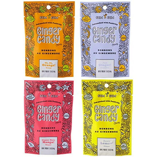 Gem Gem Ginger Candy Chewy Ginger Chews (Assorted Mix, 1.25oz, Pack of