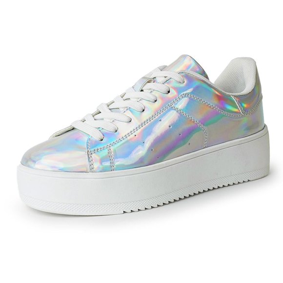 J. Adams Hero Platform Sneakers for Women - Casual Lace Up Fashion Tennis Shoes - Rainbow - 7.5