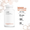 thumbnail image 6 of SuperSmart L-Lysine 3000mg per Day (High Strength) - Essential Amino Acid Lysine Supplement | Non-GMO & Gluten Free - 180 Vegetarian Capsules, 6 of 9