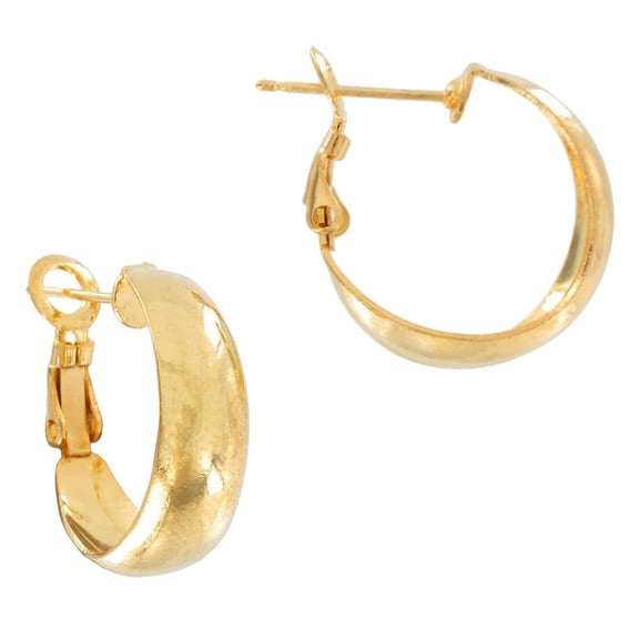 Pierced Earrings Hoop Yellow Gold Tone 3/4" Lightweight Ladies Adult Female Women