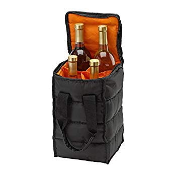 Wine Carrier Tote Bag - 4 Bottle Pockets - Attractive wine bag with thick external padding, zipper and easy to carry handles. The wine tote bag is perfect for travel, picnics or a day at the beach.