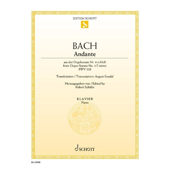Andante from Organ Sonata No. 4 E Minor Bwv 528 for Piano, (Paperback)