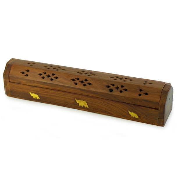 Incense Burner Wooden Box with Storage Elephant