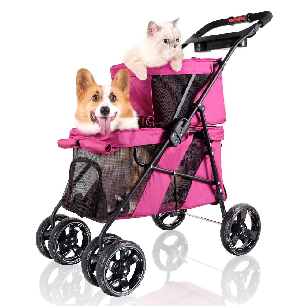 ibiyaya 4 Wheel Double Pet Strollers for Dogs and Cats, Great for Twin