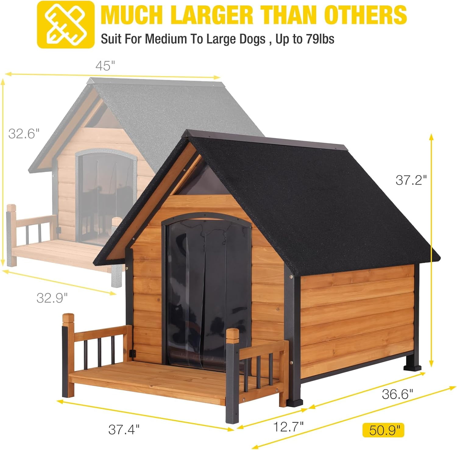 Aivituvin Heated Dog House Outdoor 50.9" Large Dog Kennel with Metal Frame Insulated Indoor Dog Cage for Small Medium Large Dogs with Heater and Insulated Liner