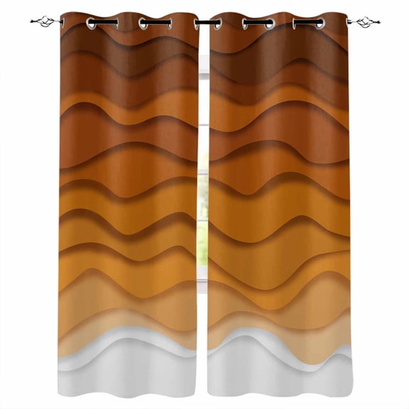 Blackout Curtains for Bedroom, Orange Ombre Stripes Room Darkening Window Drapes for Living Room, Farmhouse Retro Abstract Waves Art Thermal Insulated Grommet Curtains, 27.5x39 inch, 2 Panels