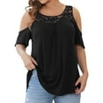 thumbnail image 2 of NECHOLOGY Women Solid Plus Size Tops Off The Shoulder Lace Stitching Short Sleeve Top T-Shirt Womens Clothes Sky Black 3X-Large, 2 of 5