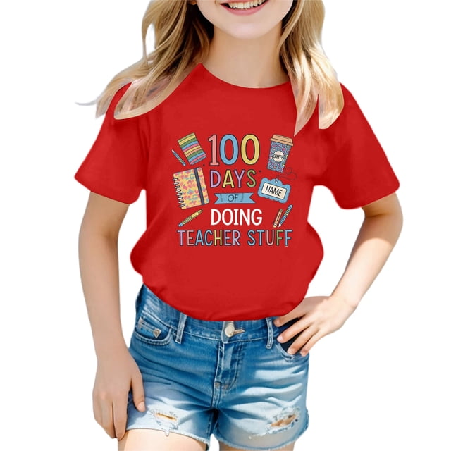 EHQJNJ T-Shirt Blanc pour Filles, Mode Décontractée pour Enfants, Imprimé, Col Rond, Manches Courtes, Haut d'Été