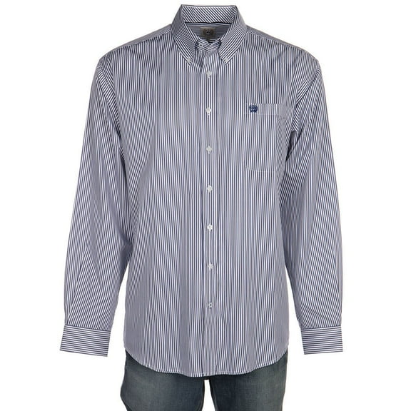 Cinch Men's Tencel Mini Stripe Long Sleeve Button-Down Western Shirt Royal Blue X-Small