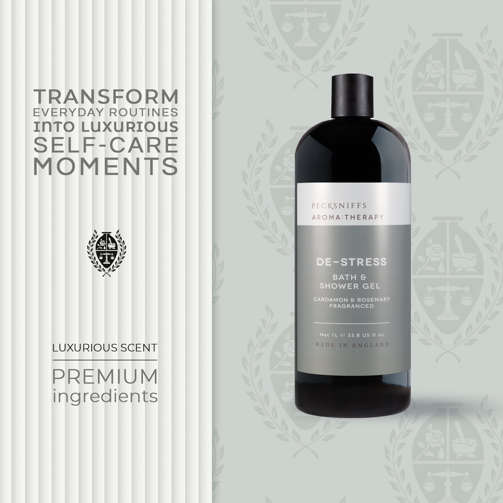 Pecksniff's Aroma:Therapy De-Stress Shower Gel – Luxurious Moisturizing Bath & Body Cleanser, 1000 ml/33.8 fl oz Bottle