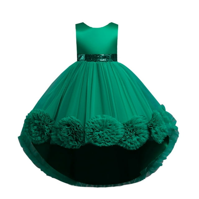 YOUSNH Robe de Princesse Sans Manches à Volants pour Filles Printemps Été Décorations de Fête pour Filles Vert 4-5 Ans