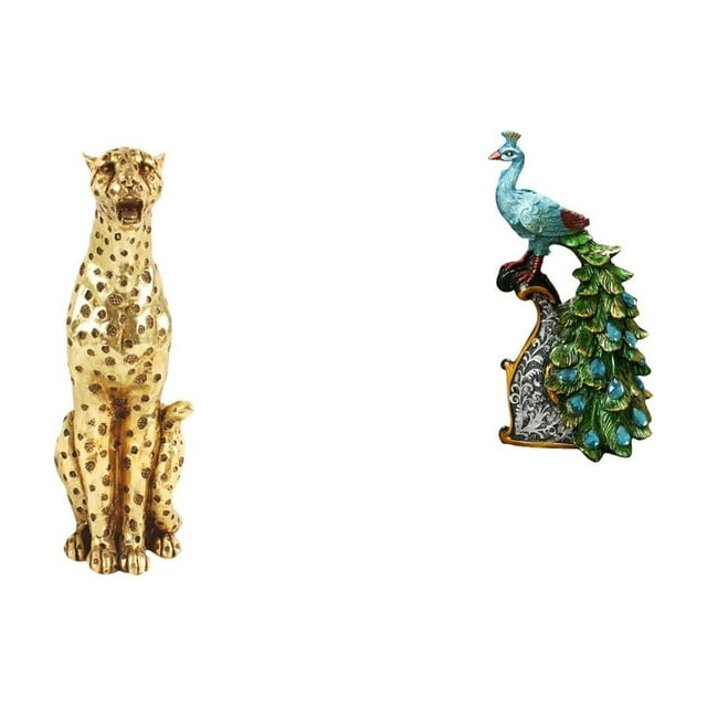 Escultura De Pavo Real Y Guepardo Dorado, Centro De Mesa Decorativo, Elegante Adorno De Mesa Para Oficina, Dormitorio, Sala De Estar, Colección De Decoración Del Hogar