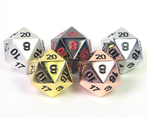 Ultimate! Solid Metal D20 Variety 5 Pack - gold, Silver, copper 