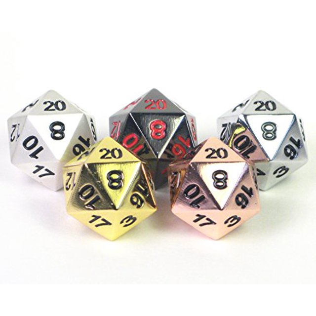 ¡Último! Paquete de 5 variedades de metal sólido D20 - oro, plata, cobre, obsidiana, perla - juego de dados poliédricos de veinte lados Hedral 80119215441