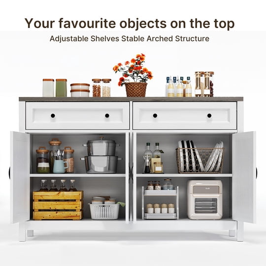 Aiho Storage Cabinet with Drawers, Kitchen Freestanding Floor Cabinet with Doors, 15.7 x 55.1 x 35.3 Inches, Adjustable Shelf, for Kitchen, Living Room, Kitchen- Grey Desktop