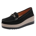thumbnail image 3 of Women's Wide Width Platform Loafers, Breathable Suede Slip-On Shoes with Metal Buckle, Comfortable Wedge Sole Walking Shoes for Daily Wear, Work, Shopping - Black/Brown, 3 of 7
